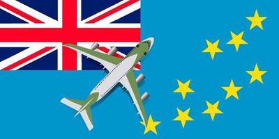 Vector Illustration of a passenger plane flying over the flag of Tuvalu. The concept of tourism and travel