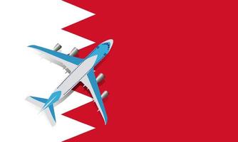 Vector Illustration of a passenger plane flying over the flag of Bahrain. Concept of tourism and travel