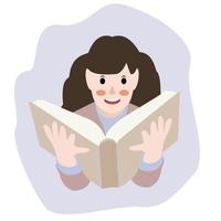 A girl is reading a book. International Book Day. Vector illustration in a flat style. A child with a book.