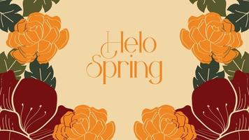 welcome spring and hello spring. background as a desktop greeting or poster needs. flowers and leaves in classic colors. vector