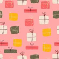 Gift boxes seamless pattern. Vector print flat cartoon style