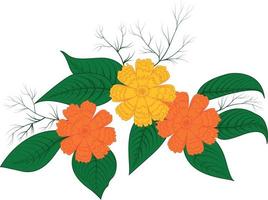 ramo con flores y hojas tropicales, diseño para postal e invitación. vector
