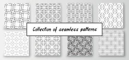 Set of seamless abstract geometric hand-drawn patterns. Modern creative background vector