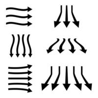 Set of black color arrows. Clean, fresh air flow. Filtration direction, arrows. A stream of cold air from the conditioner. Wind direction vector