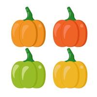 A set of four pumpkins in a cartoon style of different colors, for the design of a holiday card, etc. vector