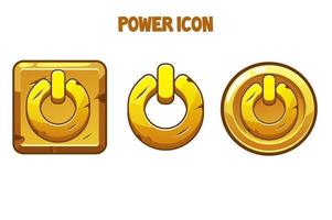 Set of gold power icons of different shapes. Power buttons for the game, menu, interface. vector