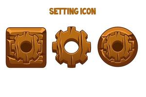 Wooden settings icons round and square gear. Set of old wood icons for the menu. vector