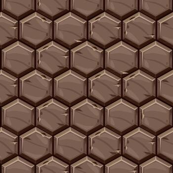 textura de patrones sin fisuras de baldosas de piedra hexagonales. fondo de mosaico de pavimentación antiguo marrón. vector