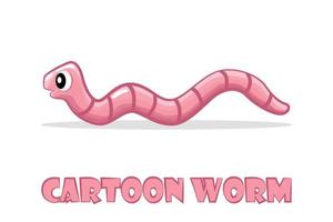 Cartoon character of a long pink worm. Cute creeping spineless animal and the inscription. vector