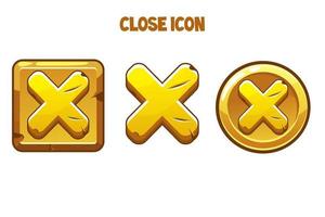 Golden icons close with a cross for the interface. Set of buttons of different shapes for the menu. vector