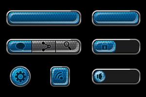 conjunto de botones azules brillantes para la interfaz de usuario. botones de círculo de diferentes formas, cuadrado. vector