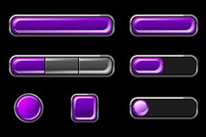 conjunto de botones violetas brillantes vacíos para la interfaz de usuario. botones de círculo de diferentes formas, cuadrado. vector