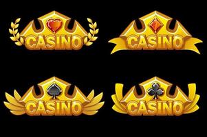 Set of app icons of golden crowns awards with signs of game cards. Vintage crowns for a casino winner. vector