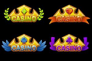 Set of casino gold awards with game card icons. Rewards for winners with the logo. vector