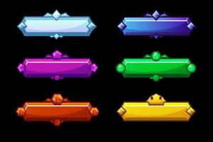 Set of colorful bright glossy crystal buttons. Beautiful buttons for a game or menu. vector