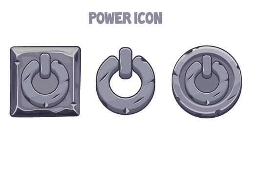 Stone power icons of different shapes for the menu. Isolated gray icons with energy icons. vector