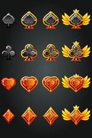 Set of playing card symbols in improvement progress. Red and black card icons in steps of drawing. vector