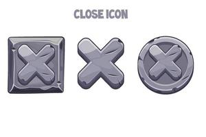 Stone gray buttons or icons close for menu. Set of icons with crosses for a game or interface. vector