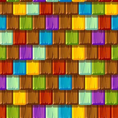 Seamless pattern of tiled old multicolored wooden roofs. Textured background of a colorful vibrant roof.