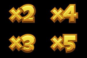 Set of bonus gold multiplied numbers for the game. Bonus for the winner of a gambling game. vector