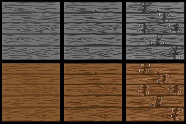 Set of seamless wooden patterns in 3 steps of drawing. Wooden textured backgrounds in progress.