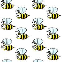 Cute bees seamless pattern on a white background. Textured background of cartoon striped bees for wallpaper, fabric. vector