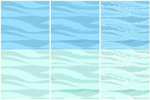 Set of seamless water patterns in 3 steps. Textured abstract background of sea waves in the drawing. vector