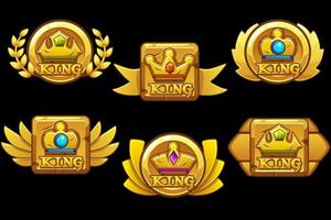 Set of vintage gold awards with a crown with jewels. App icons of different shapes with precious stones. vector