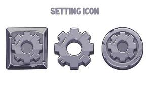 Stone settings icons round and square gear. Set of old stone icons for the menu. vector