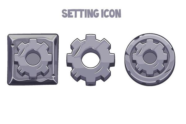 Stone settings icons round and square gear. Set of old stone icons for the menu.