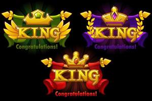 Congratulations you King, vector three logos for Game