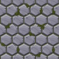 Seamless pattern texture of hexagonal stone tiles with grass. Background of old stone tiles. vector