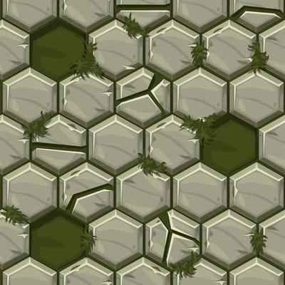 Seamless pattern hexagonal old stone paving texture. Textured background of broken tiles.