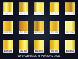 Golden squares collection with a set of golden gradient materials background. vector