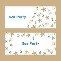 Flyers with starfish, invertebrate inhabitants of the underwater world. In beige-blue color. Vector illustration isolated. For decoration, printing on paper, banner, poster.