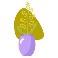 Spring yellow mimosa in a vase. Vector illustration for design, printing on paper or fabric. Isolated.