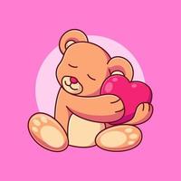 cute teddy bear hugging love vector illustration. valentines cartoon flat design