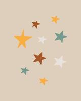 Vector illustration of stars in kids boho styles. Boho style nursery decoration. Cute hand drawn poster with stars.