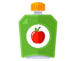 baby food in a plastic bag. grated applesauce. flat vector illustration.