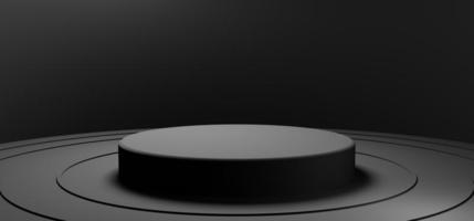 Minimal black round product podium showcase stage on circular background. Abstract object and business advertising concept. 3D illustration rendering photo