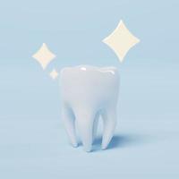 Tooth on blue background with copy space. Dental and Health care concept. 3D illustration rendering photo