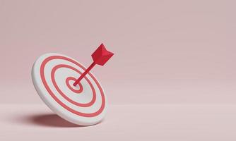 diana roja como objetivo comercial sobre fondo rojo. éxito empresarial y concepto de desafío. representación de ilustración 3d foto