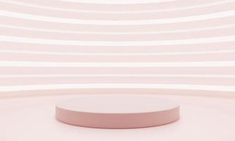 Minimal style curves pink product podium showcase with white and pink neon background. Technology and object concept. 3D illustration rendering photo