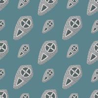 Simple grey shield silhouettes seamless stylized pattern. Knight elements on pale blue background. Warrior print. vector