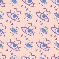 Seamless pattern with doodle eyes print. Pastel palette in yellow and blue colors. vector