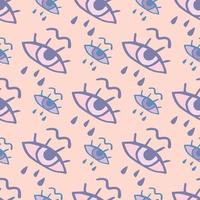 Seamless pattern with doodle eyes print. Pastel palette in yellow and blue colors. vector