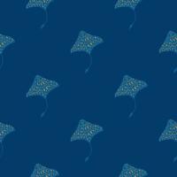 Navy blue stingray silhouettes seamless pattern. Animal tropic style. Hand drawn underwater shapes. vector