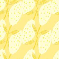 Cute lemon with leaves seamless pattern on yellow background. vector