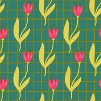Vintage tulip seamless pattern on lines background. Nature wallpaper. vector