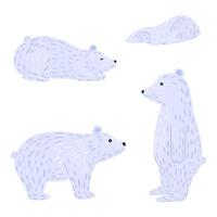 Set polar bears isolated on white background. vector